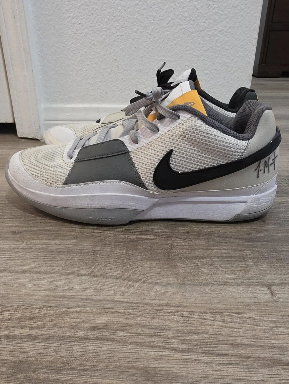 Nike Men’s JA 1 Light Smoke Grey White Black with Yellow Accent